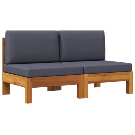 2 pcs Canapé de jardin，Canapés centrauxavec coussins gris foncé Acacia solide CFW896455