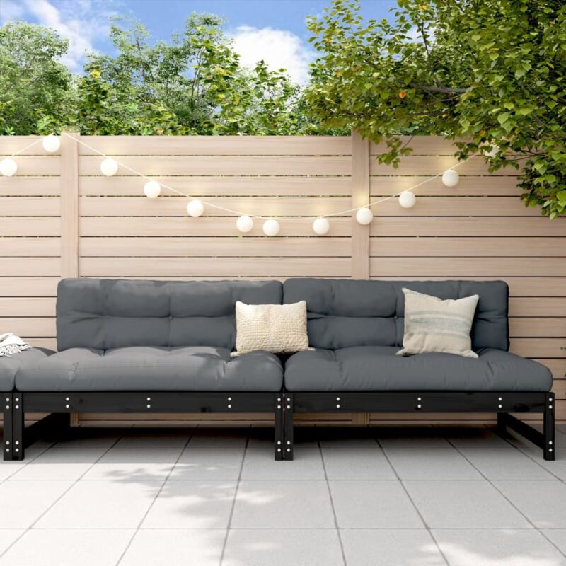 2 pcs Canapés centraux de jardin,Canapé d'extérieur,Sofa de jardin noir 120x80 cm bois pin massif CFW10454