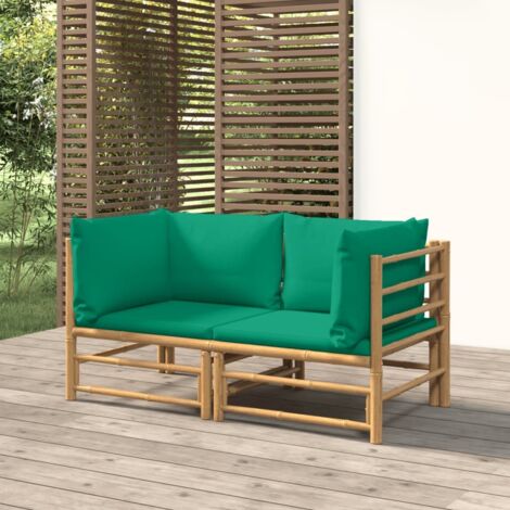 2 pcs Canapés d'angle de jardin, Canapés d'extérieur, Banc de jardin avec coussins vert bambou MJU7400