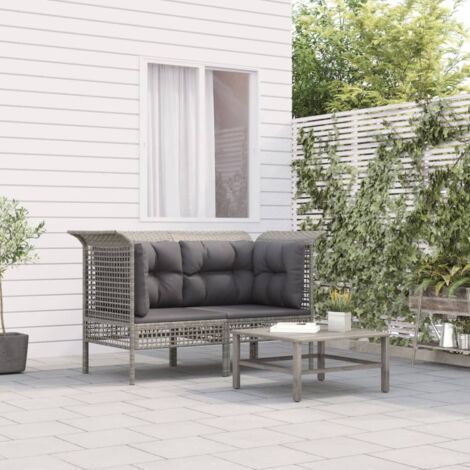 2 pcs Canapés d'angle de jardin et coussins, Canapés d'extérieur, Banc de jardin gris résine tressée MJU7425