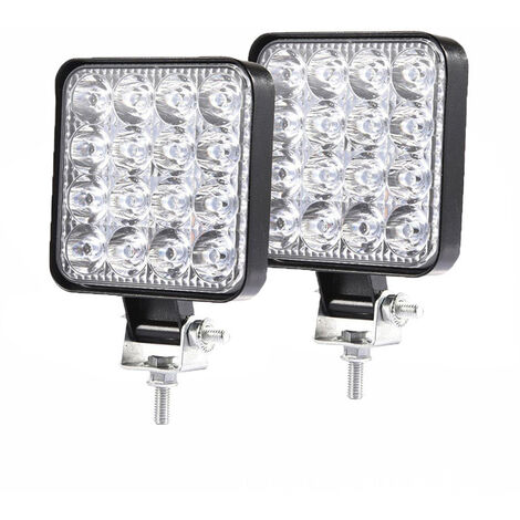 2 Pcs Carré phare de travail led , 3.3 pouces mini 48W 12V 24V lampe de travail led, projecteurs lumière feux de travail pour offroad Voiture camions SUV 4x4 tracteur , feu antibrouillard，Noir，Fonepro