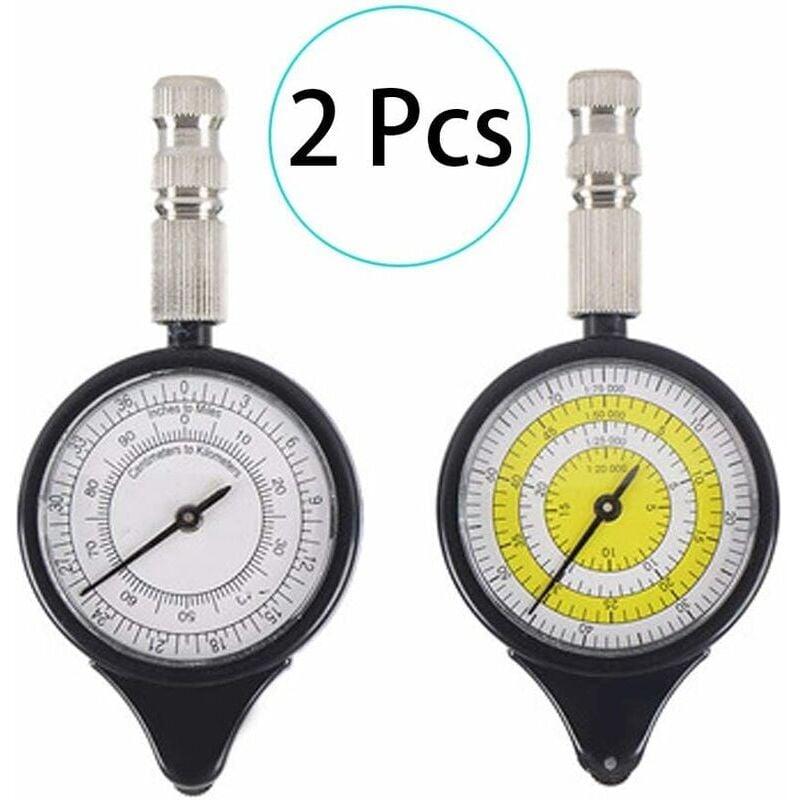 2 Pcs Carte Télémètre Odomètre Multifonction Compass Curvimètre Appareil, Opisomètre, Curvimètre, Distance Calculatrice Carte Mesureur Boussole