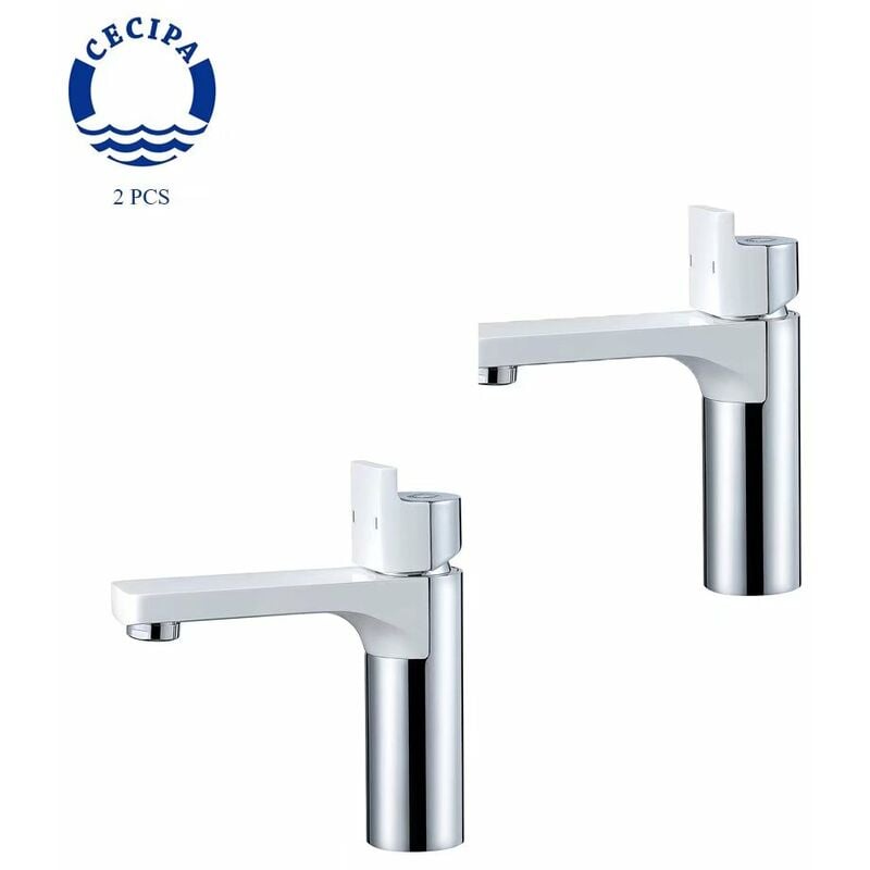 

2 PCS Cromo + Grifo de lavabo blanco, mezclador de lavabo de agua fría y caliente, grifo de lavabo con burbujeador NEOPEPL y válvula de cerámica,