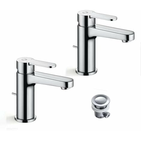 2 PCS CECIPA Rubinetto Lavabo con barra di estrazione - set di scarico, rubinetto del bagno con 112 mm di altezza del becco, rubinetto del bagno a risparmio idrico ad alta pressione con miscelatore a - Cromo
