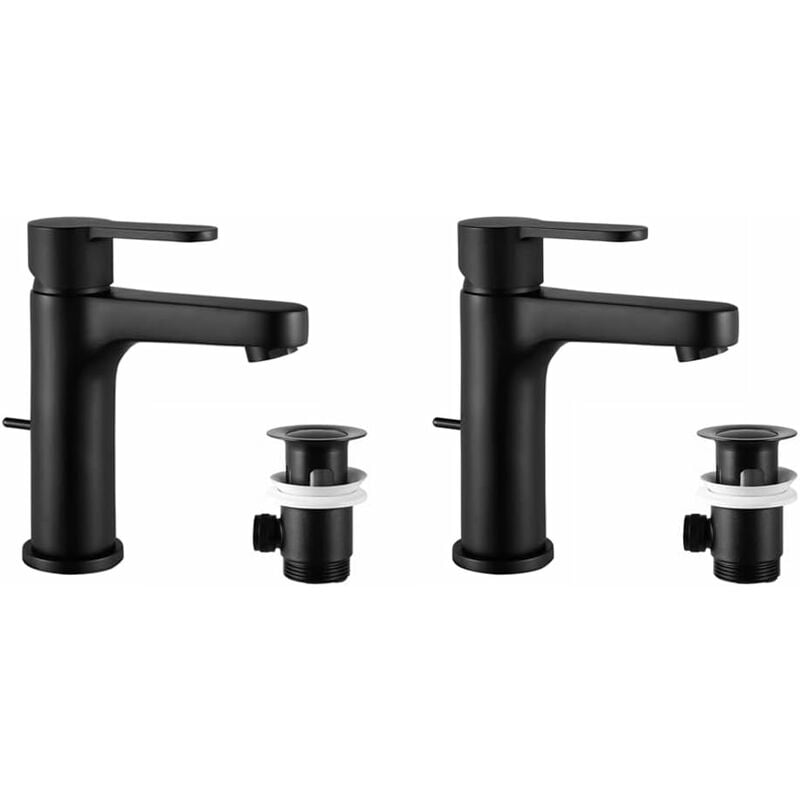 2 pcs Cecipa Rubinetto per lavabo Nero con asta di trazione, rubinetto per bagno con altezza di erogazione 112 mm, rubinetto per il bagno ad alta