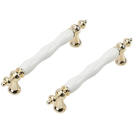 2 Pcs Céramique Poignée de Porte Vintage Armoire Porte Poignées Meubles Cuisine Tiroir Poignées pour Placards Barres Poignées Armoire Boutons Blanc 128mm