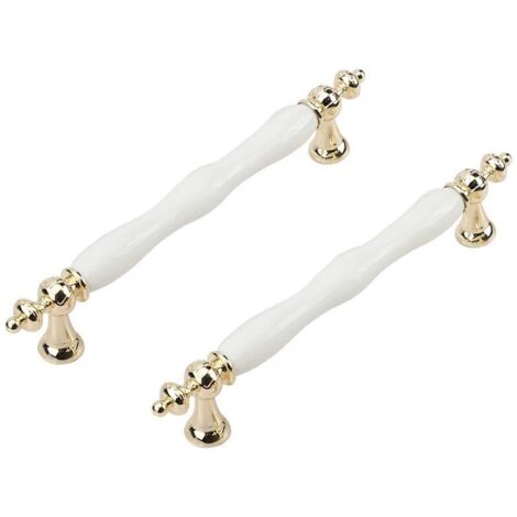 2 Pcs Céramique Poignée de Porte Vintage Armoire Porte Poignées Meubles Cuisine Tiroir Poignées pour Placards Barres Poignées Armoire Boutons Blanc 160mm