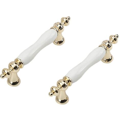 2 Pcs Céramique Poignée de Porte Vintage Armoire Porte Poignées Meubles Cuisine Tiroir Poignées pour Placards Barres Poignées Armoire Boutons Blanc 96mm