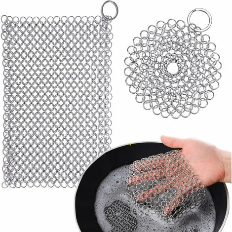 Cast Iron Chainmail Scrubber + Pan Scraper - Deluxe Ergonomic