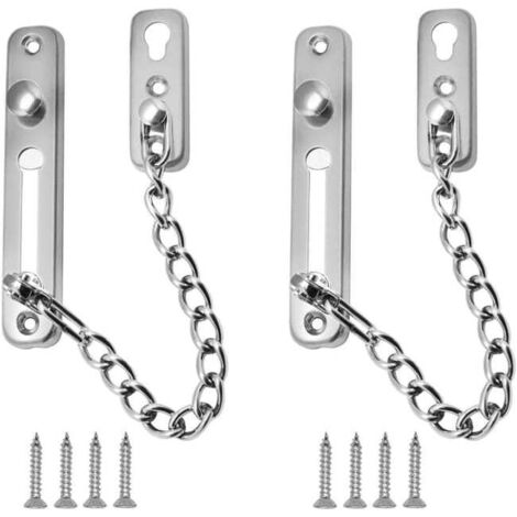 2 PCS Chaîne de Porte en Acier Inoxydable,Chaînes de Porte de Sécurité,Coulissant à Chaîne,Verrou de Porte de Sécurité Antivol Chaîne avec Vis