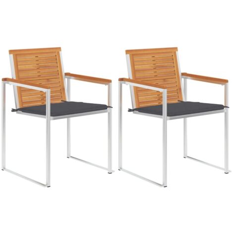 2 pcs Chaises de jardin avec coussins, Fauteuils Extérieur, Sièges confortable Acacia solide et acier BGT19997