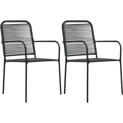 2 pcs Chaises de jardin, Chaises de terrasse, Fauteuils de Relaxationn Corde en coton et acier Noir BGT75140