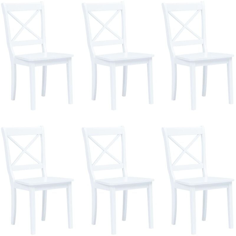 Chaises à manger lot de 6 blanc bois d'hévéa massif
