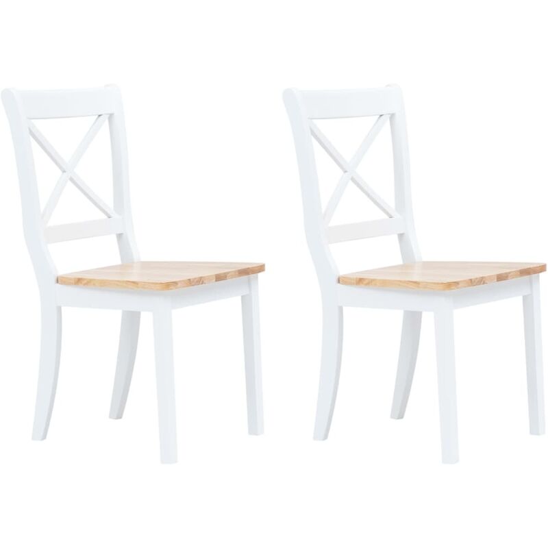Chaises à manger lot de 2 blanc et bois clair bois hévéa massif Vidaxl