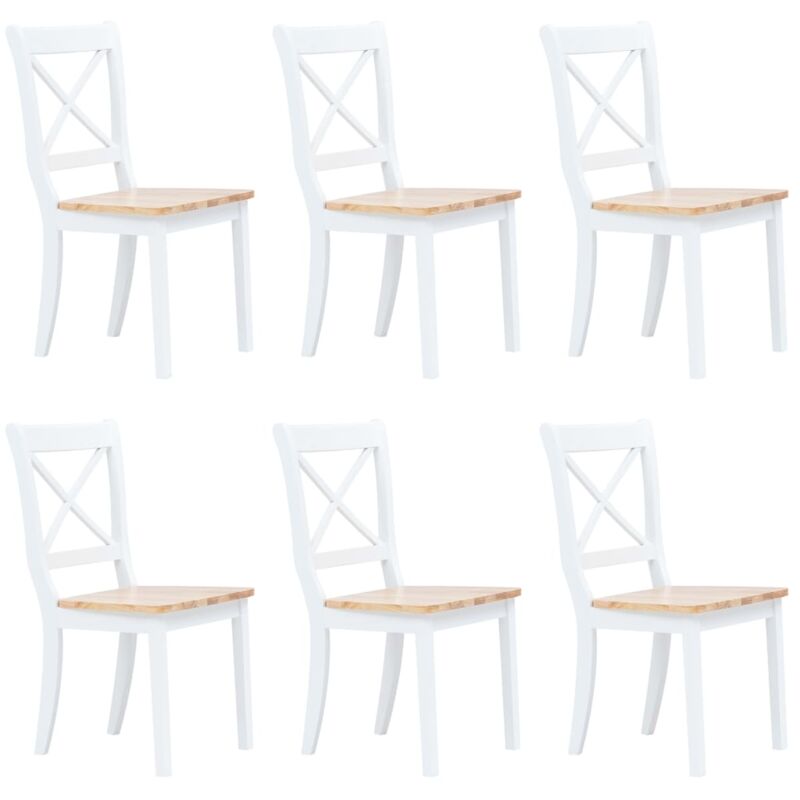 Chaises à manger lot de 6 blanc et bois clair bois hévéa massif Vidaxl