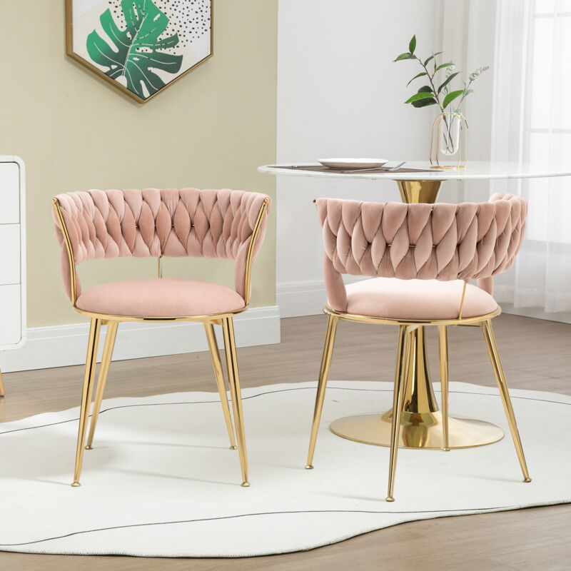 Hauss Spole - 2 pcs chaises de salle à manger tapissées, fauteuil avec dossier, velours, rose