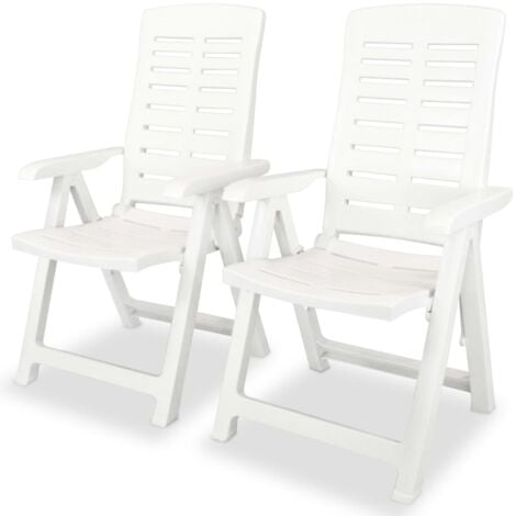 2 pcs Chaises inclinables de jardin Plastique Blanc