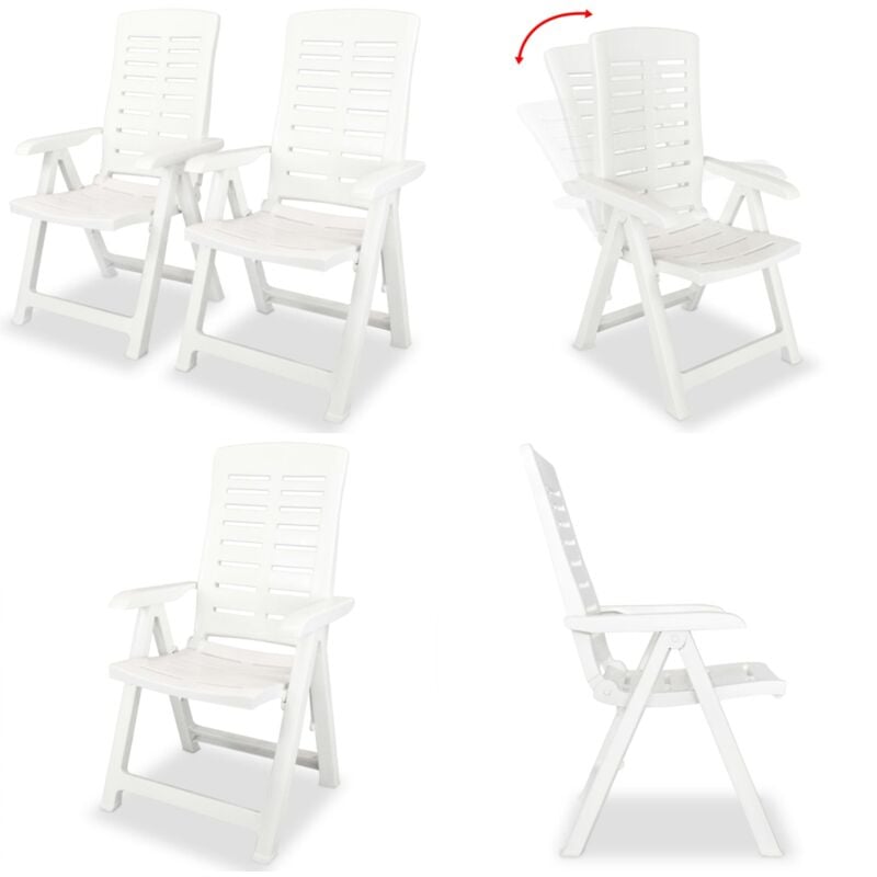Lot de 2 Chaises inclinables de jardin Plastique Blanc - Chaise De Jardin - Chaise Inclinable - Mobilier De Jardin - Meubles De Terrasse - Fauteuil