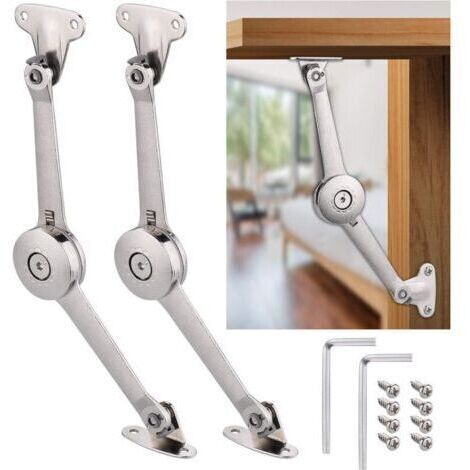 2 Pcs Charnière de Soutien de Couvercle à Fermeture Douce avec Vis et Clé Allen, Nickel Satiné, Support 18kg, Charnière de Maintien de Couvercle pour Placard, Coffre à Jouets Ascenseur Suppor