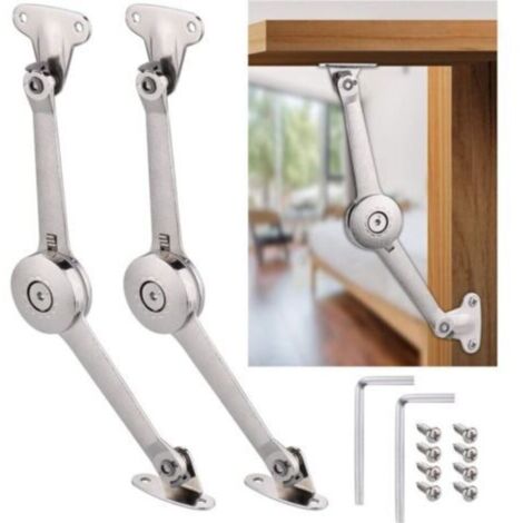 2 Pcs Charnière de Soutien de Couvercle à Fermeture Douce avec Vis et Clé Allen, Nickel Satiné, Support 18kg, Charnière de Maintien de Couvercle pour Placard, Coffre à Jouets Ascenseur Suppor