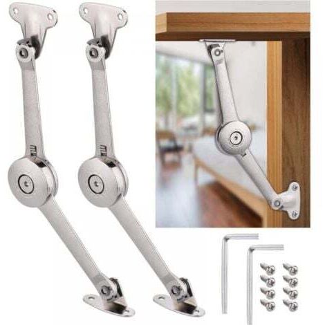 2 Pcs Charnière de Soutien de Couvercle à Fermeture Douce avec Vis et Clé Allen, Nickel Satiné, Support 18kg, Charnière de Maintien de Couvercle pour Placard, Coffre à Jouets Ascenseur Support