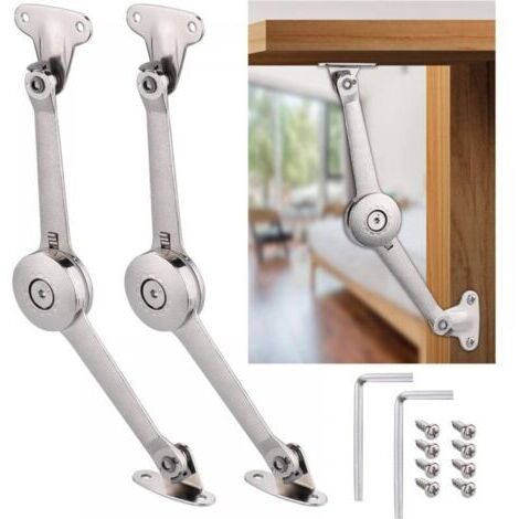 2 Pcs Charnière de Soutien de Couvercle à Fermeture Douce avec Vis et Clé Allen, Nickel Satiné, Support 18kg, Charnière de Maintien de Couvercle pour Placard, Coffre à Jouets Ascenseur Support