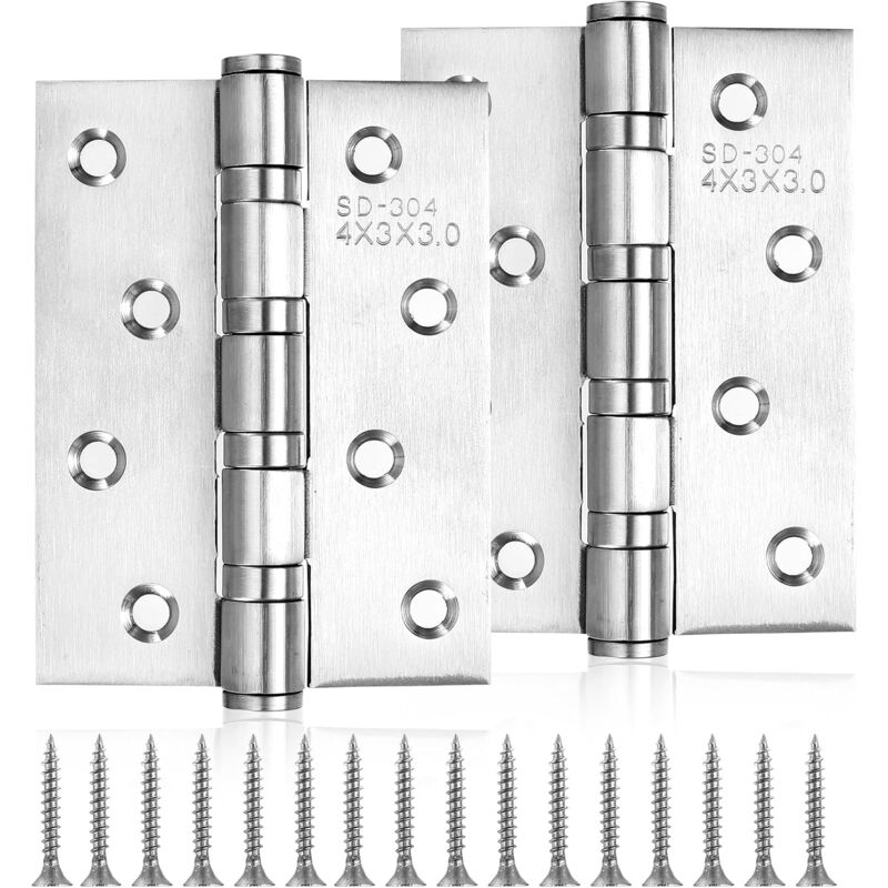2 Pcs Charniere Porte, 100mm Charnières pour Placards, Charniere Inox, Charnière en Acier Inoxydable, Charnières pour Porte Placard, Charnière