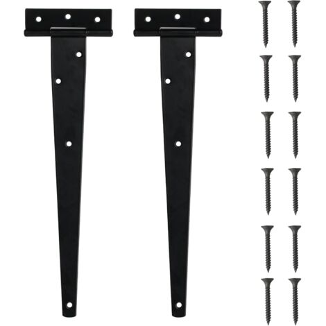 2 Pcs Charnières en T Noires, 300mm Charnières Robustes, Charnière à Penture Droite en Métal, Charnières de Porte de Grange, Charnière pour Porte en Bois, Portail de Jardin, Fenêtre