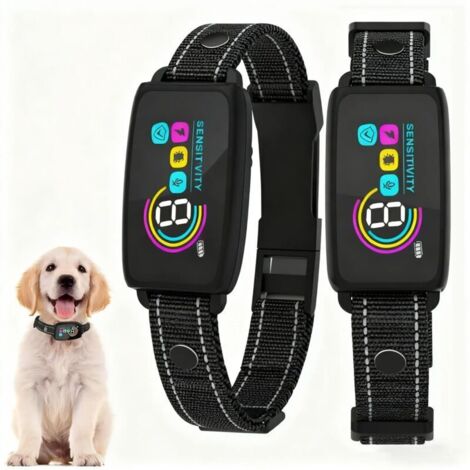 2 PCS Colliers Anti Aboiement Chiens Réglables,Collier Intelligent Détection Fréquence D'aboiement,8 Niveaux d'intensité pour Chiens