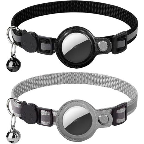 2 PCS Colliers pour Chats A i r t a g Nylon GPS Réglable Réfléchissant Collier avec Clochette et Boule de Sécurité pour Chats