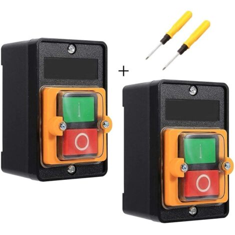 2 pcs Commutateur à Bouton Poussoir, AC220V / 380V 10A Interrupteur à Bouton de Commande de Puissance étanche Monophasé/Triphasé, Bouton de Commande Marche/Arrêt Avec Coquillage, Interrupteur Machine