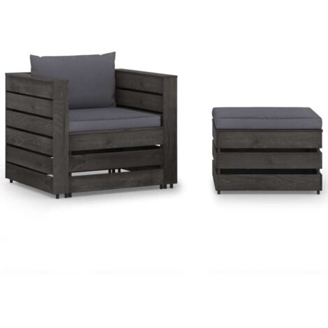 2 PCS conj. Jardín de salón + almohadillas de madera Estg. Gris
