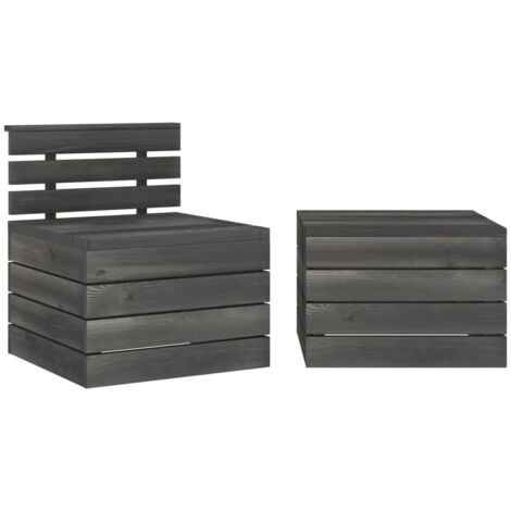 2 PCS conj. Salón de paletas jardín pino masa gris gris