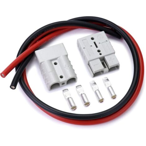 2 Pcs Connecteur de Batterie 50A 600V Batterie à Connexion Rapide avec Cable électrique 8AWG 60 cm Rouge/Noir pour Chariots élévateurs, Voitures, Bateaux et Plus