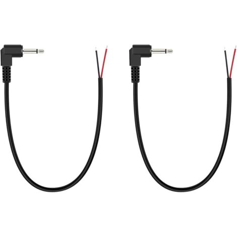 2 Pcs Connecteur Jack Mono TS 2 pôles 3,5 mm mâle coudé à 90 degrés vers Fil Nu, extrémité Ouverte, 25 cm, pour réparation de câbles Audio
