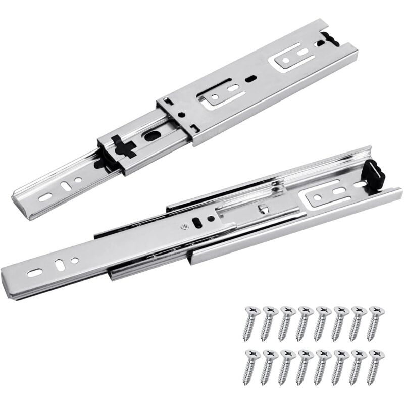 2 Pcs Coulisse Tiroir Argent, 150mm Glissières pour Tiroirs, 3Plis Glissière Téléscopique, Glissières de Tiroir à Extension Complète, Montage