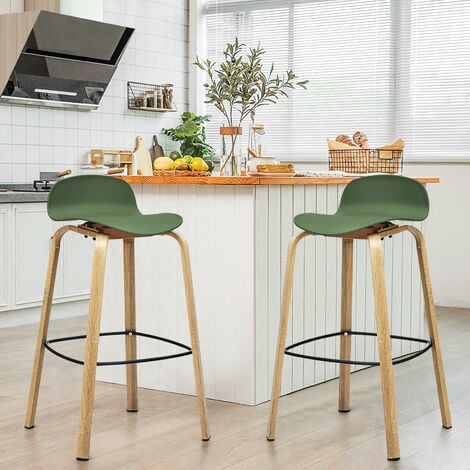 WOLTU Breakfast Kitchen Counter Bar Stools Set of 4 pcs Faux Leather Seat Bar Chairs Wood Legs Barstools Grey High Stools 