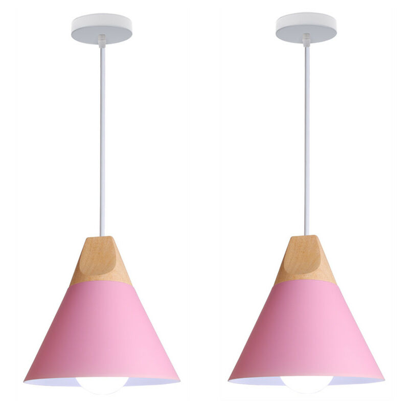 Wottes - 2 Pcs Creative Industrial Pendant Light Fixture Solid Wood Bedroom Living Room Decorative Chandelier (pink) - Rosa