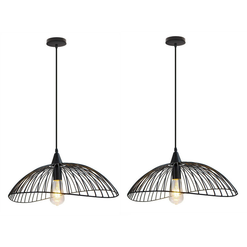 Wottes - 2 pcs creative modern chandelier bedroom living room E27 metal industrial decorative pendant lamp - Nero
