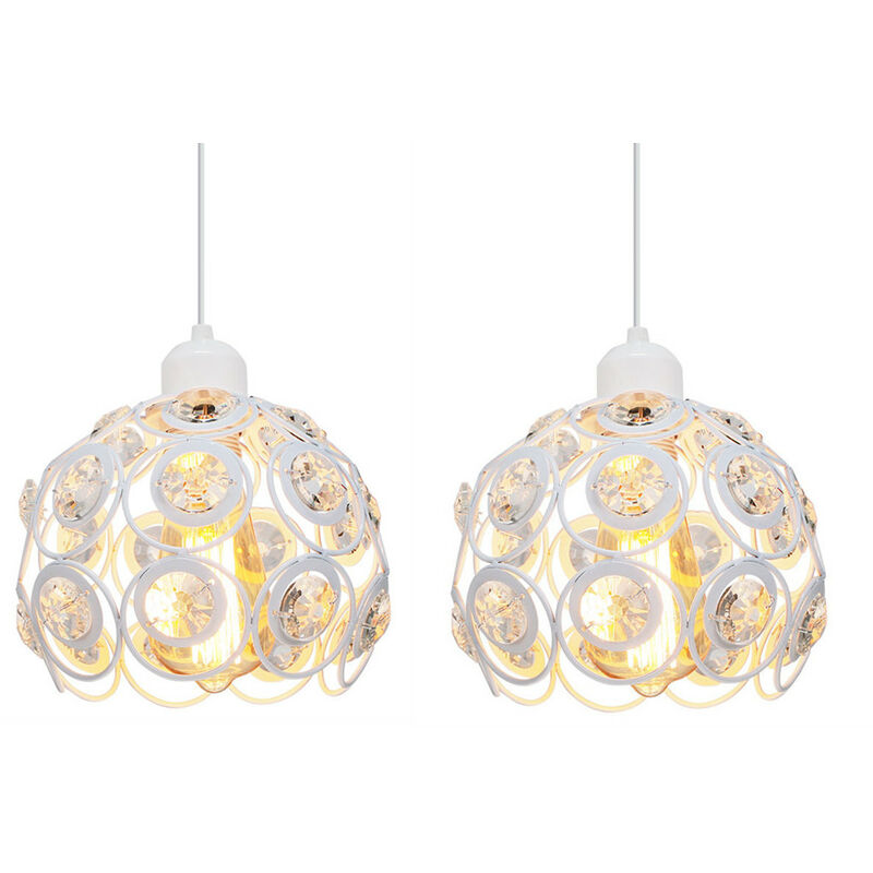 Wottes - 2 pcs creative personality crystal chandelier E27 retro bedroom living room decoration pendant lamp - Bianco