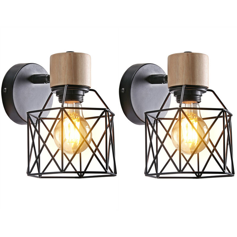 Wottes - 2 Pcs Creative Wall Lamp Modern Wrought Iron Wall Sconce Lighting E27 Living Room Kitchen Dining Room - Nero