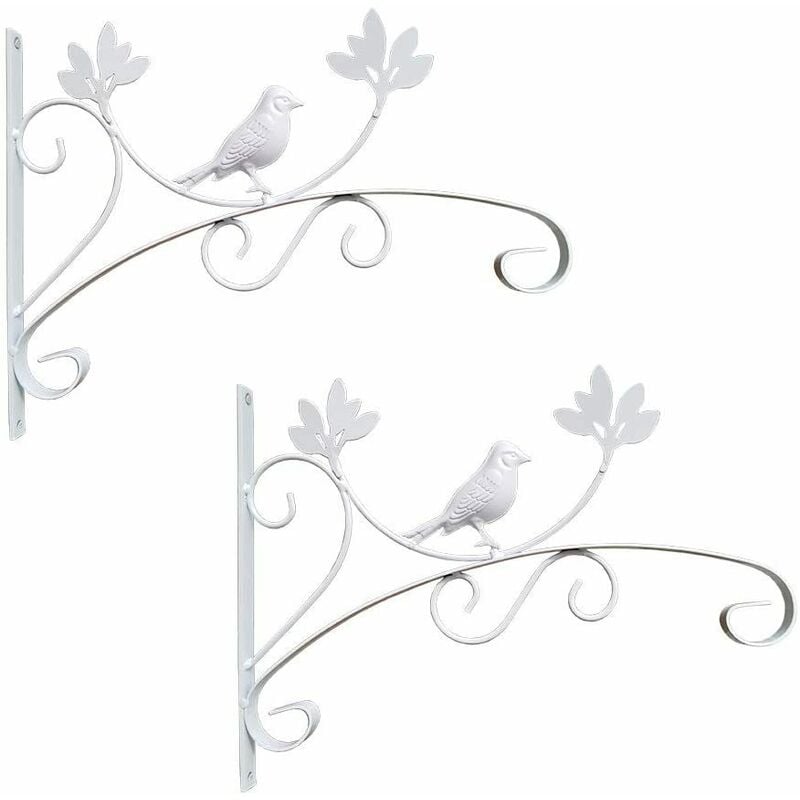 2 Pcs Crochet Blanc Suspension Plante Forme de Oiseaux Supports de Panier Suspendus en Métal pour Jardin Balcon