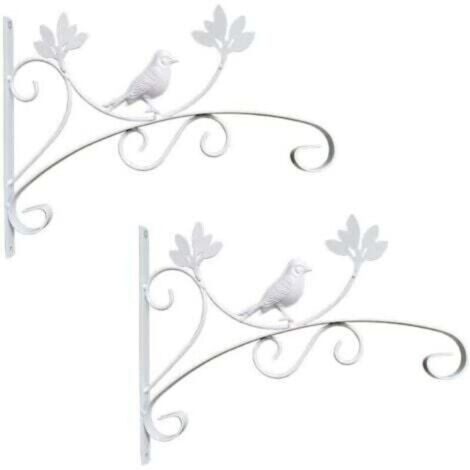 2 Pcs Crochet Blanc Suspension Plante Forme de Oiseaux Supports de Panier Suspendus en Métal pour Jardin Balcon
