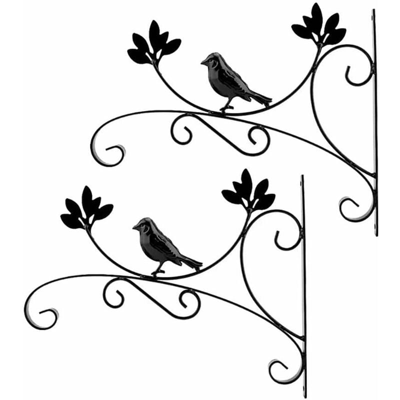 2 Pcs Crochet Noir Suspension Plante Forme de Oiseaux Supports de Panier Suspendus en Métal pour Jardin Balcon - black