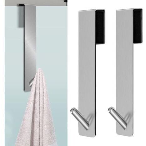 2 PCS Crochets de Porte de Douche,Accroche Serviette avec Couches en Mousse,crochets de porte pour cabine de douche paroi de douche en verre paroi de douche en verre(Argent)