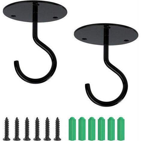 2 Pcs Crochets- Noir de Plafond Muraux Crochets à Vis en Métal pour Accrocher Plante Suspensions Paniers