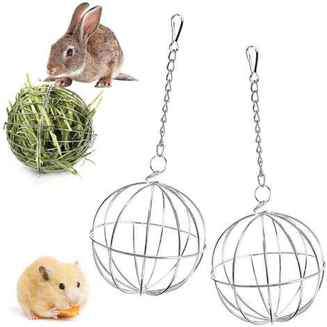 2 Pcs Distributeur de Foin avec Crochet Réglable Boule Mangeoire pour Lapin, Cochon d’Inde, Chinchilla, Hamster - Diamètre 8 cm