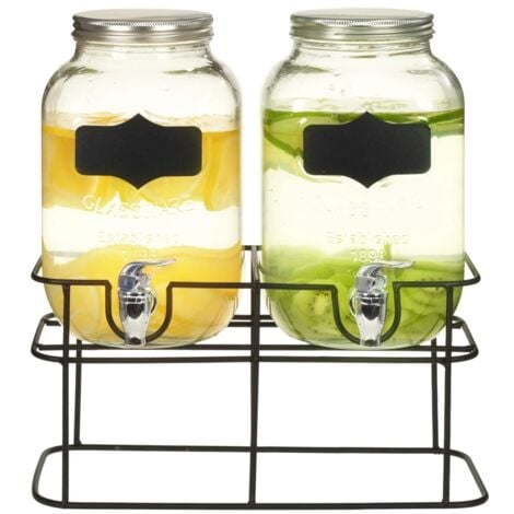 2 pcs Distributeurs de boissons avec support 2 x 4 L Verre vidaXL