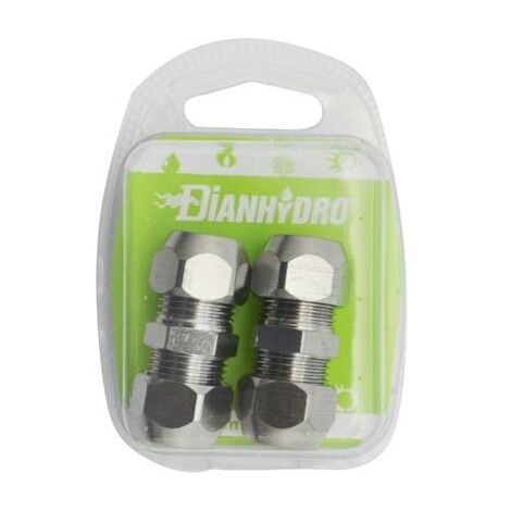 2 PCS DOUBLE RACCORDS DROITS AVEC BLISTER D'ÉCROUS CONIQUES CHROMÉS