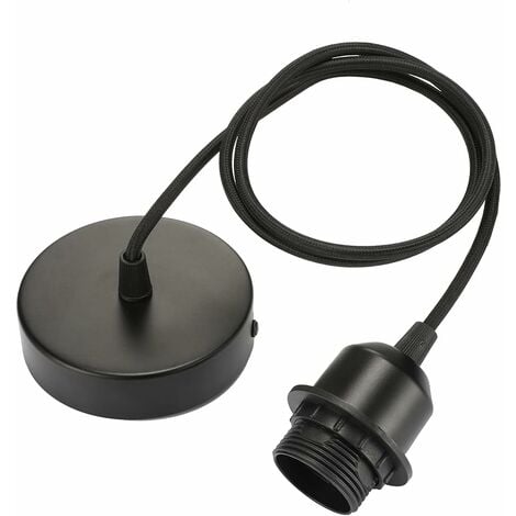 2 Pcs Douille Ampoule E27 Douille Lampe Vintage avec Cable de 100cm et Bague de Fixation Douille Luminaire Douille Plafonnier Rétro pour Salon Salle Couloir Chambre Cuisine Lustre - Noir（2 Pcs）